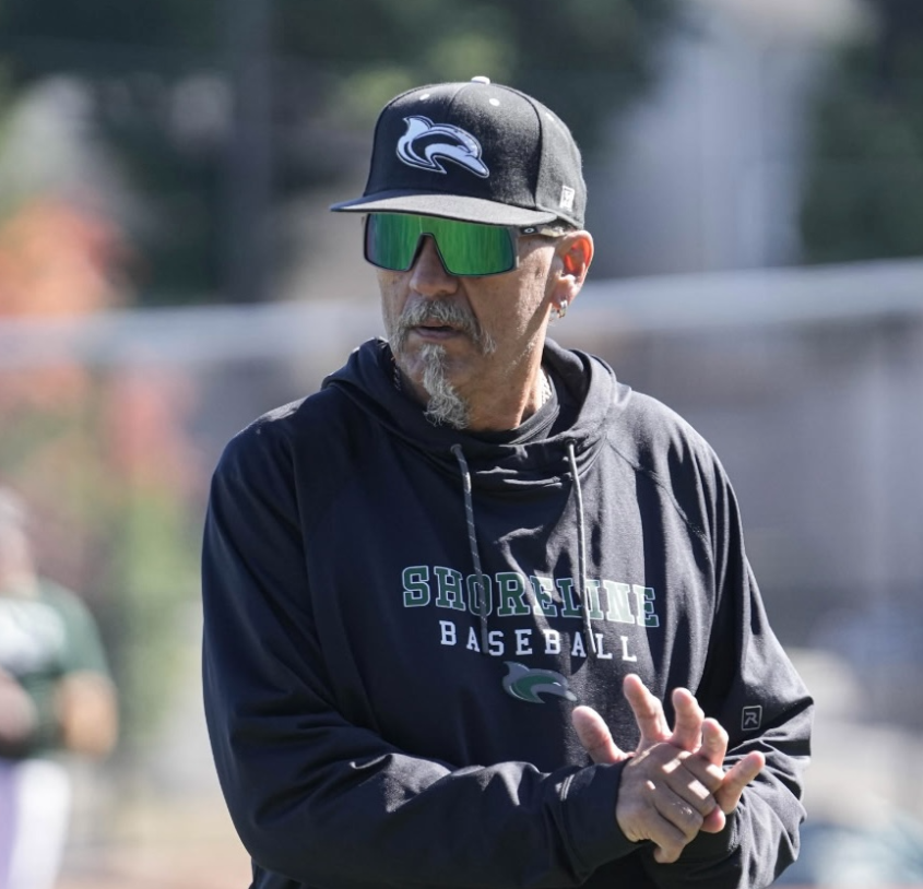 Coach Snell wearing a Shoreline baseball cap