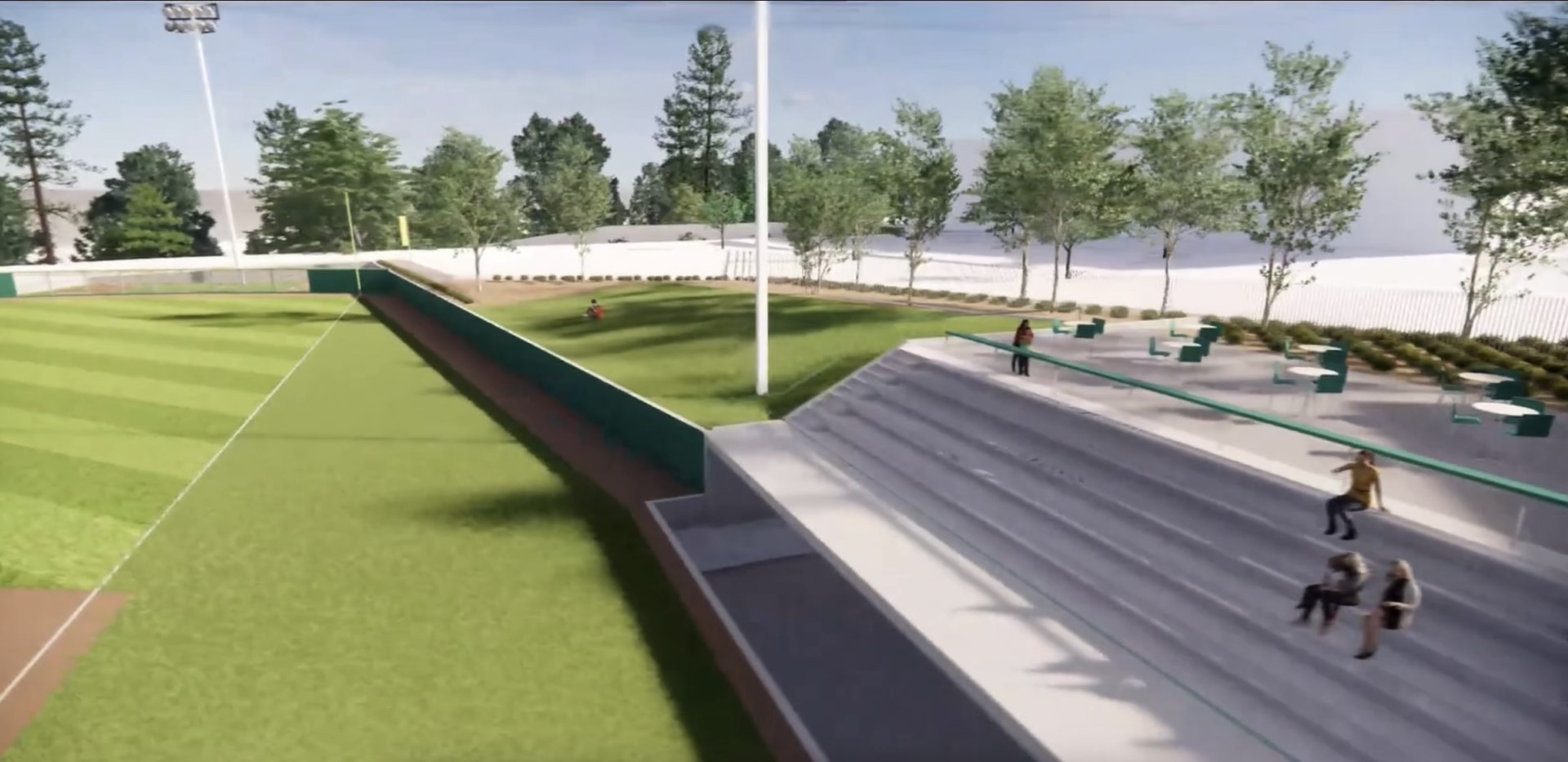 Rendering of the outfield berm seating and picnic tables along the foul line