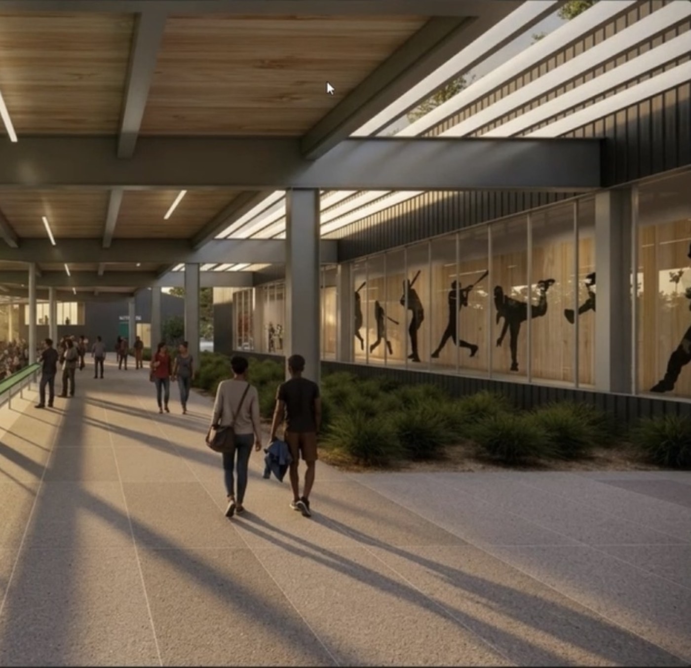 Rendering of the interior player facilities with team graphics along the wall