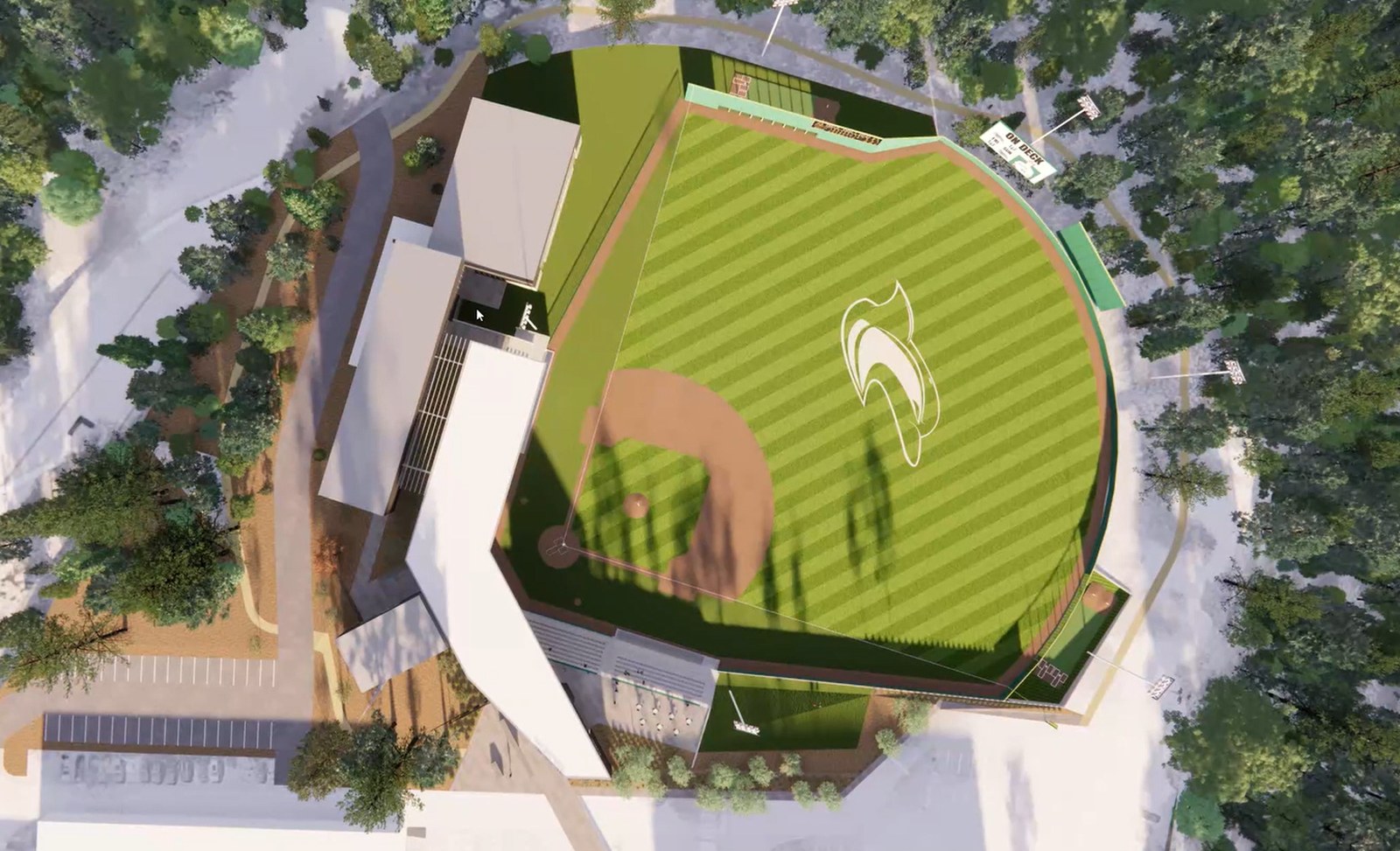 Aerial rendering of the stadium complex and fields