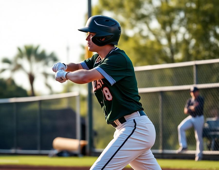 Shoreline baseball player swinging at a pitch
